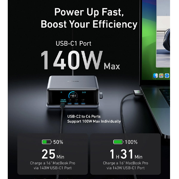 עמדת טעינה עוצמתית 6 יציאות Anker Prime Charger 250W 6 Ports GaN A2345