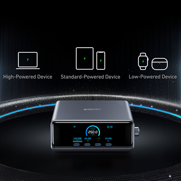 עמדת טעינה עוצמתית 6 יציאות Anker Prime Charger 250W 6 Ports GaN A2345