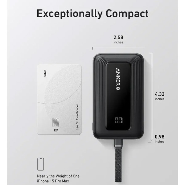 סוללת גיבוי ניידת קומפקטית Anker Zolo Power Bank 30W 10000mAh בצבע שחור