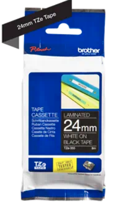 TZe-355 סרט הדפסה כיתוב לבן רקע שחור 24 מ"מ Brother