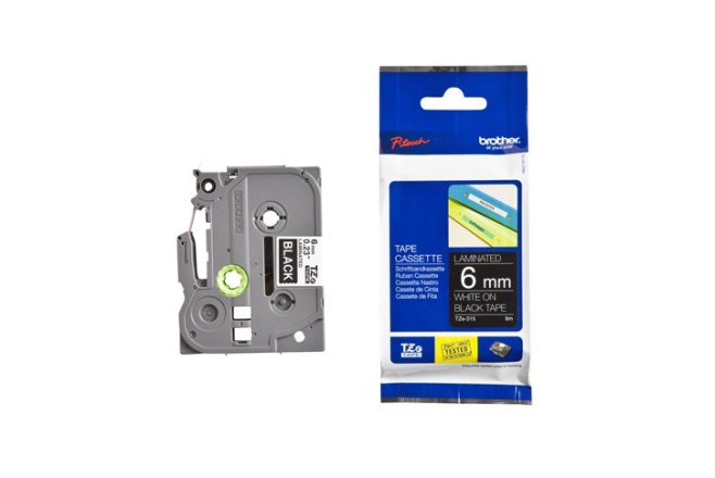TZe-315 סרט מקורי למדפסת מדבקות 6 ממ כתב לבן/סרט שחור Brother