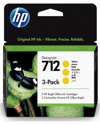 ראשי דיו צהובים מקוריים 3 בחבילה HP 712BK 3ED79A