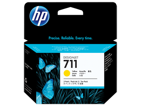 דיו צהוב מקורי HP CZ136A 711 מכיל 3 יחידות 29 מ"ל