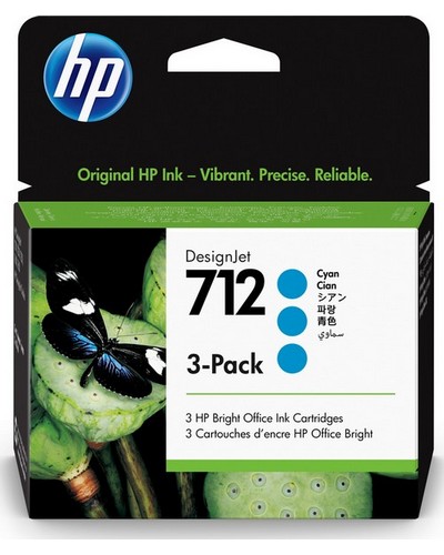 ראשי דיו כחולים מקוריים 3 בחבילה HP 712BK 3ED77A (29 מ"ל ליח')