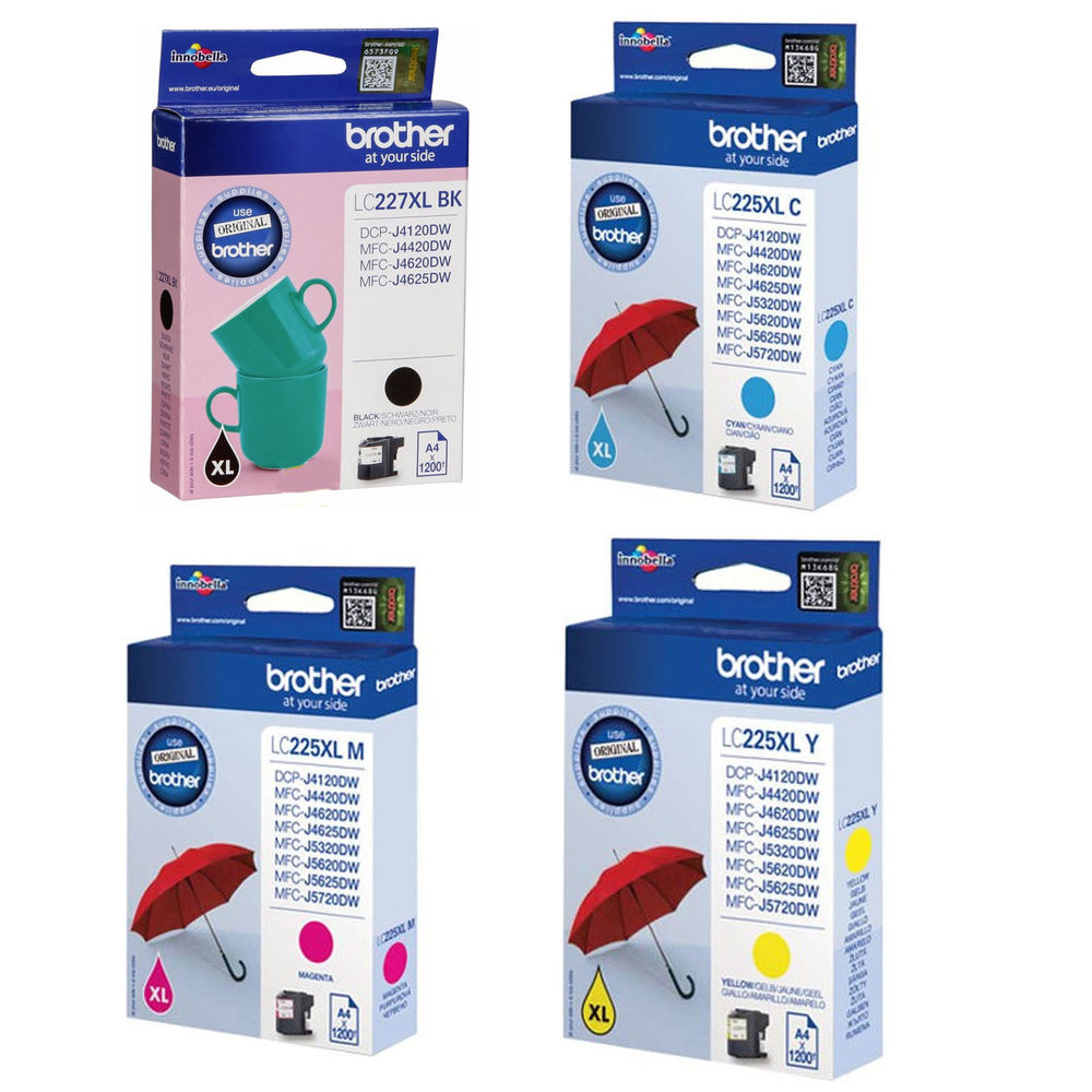סט ראשי דיו שחור כחול אדום צהוב מקורים Brother LC-227XLBK / LC-225XL