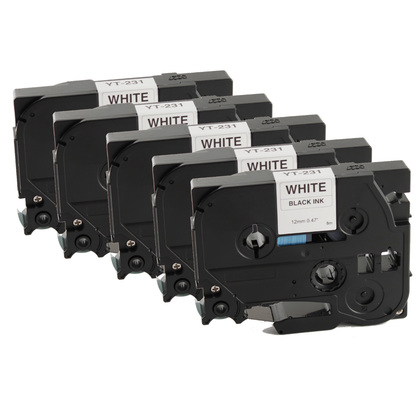 מארז של 5 יחידות במחיר מוזל - TZe-231 סרט תואם למדפסת מדבקות 12 ממ כתב שחור/סרט לבן Brother