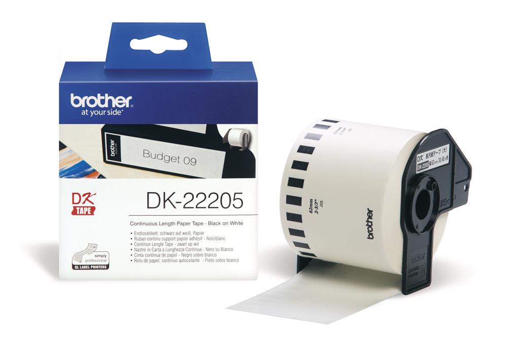 מדבקות מקוריות BROTHER DK-22205 (סרט רציף גודל תווית 62 מ"מ30.48X מטר)