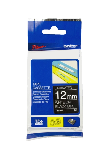 סרט למדפסת מדבקות TZe-335 כתב לבן/סרט שחור 12 מ''מ Brother