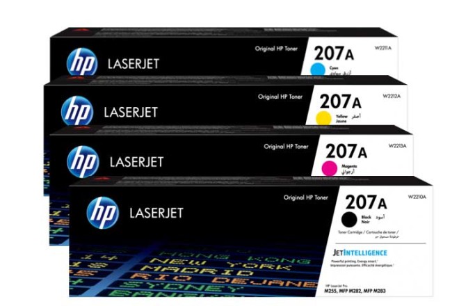 סט 4 טונרים מקוריים HP 207A W2210A/W2211A/W2212A/W2213A (תפוקת דפים בשחור 1,350 דף, בצבע 1,250 דף)