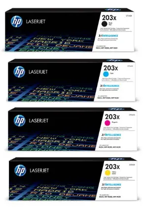 סט טונרים מקוריים HP CF540X-CF543X 203X(תפוקת דפים בשחור 3,200 דף, בצבע 2,500 דף)