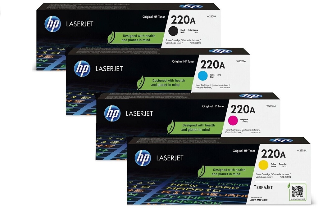 סט טונרים מקורי HP W2200A - 2203A 220A(תפוקת דפים בשחור 2,000 דף, בצבע 1,800 דף)