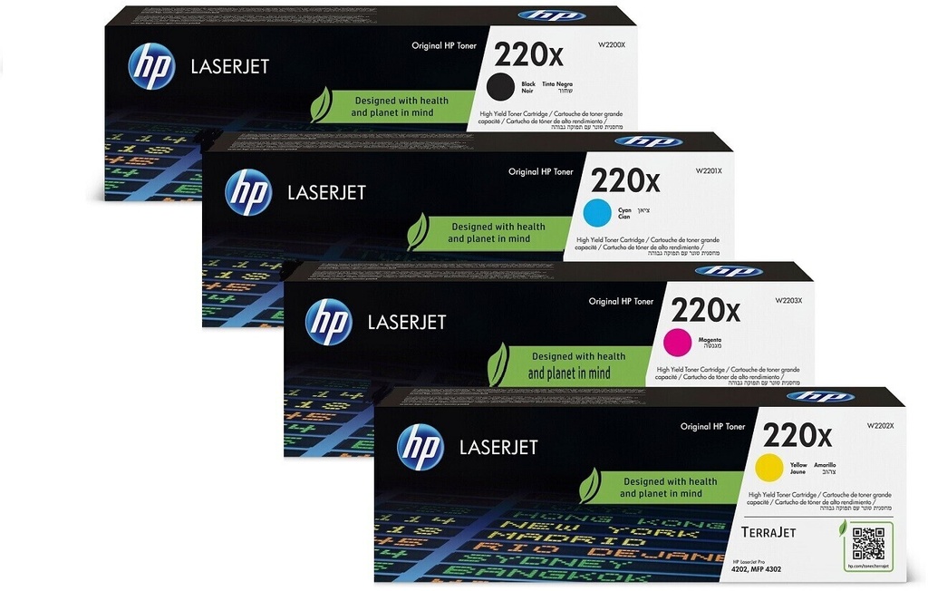 סט טונרים מקורי HP W2200X - 2203X 220X (תפוקת דפים 7,500 דף בשחור 5,500 דף בצבע)