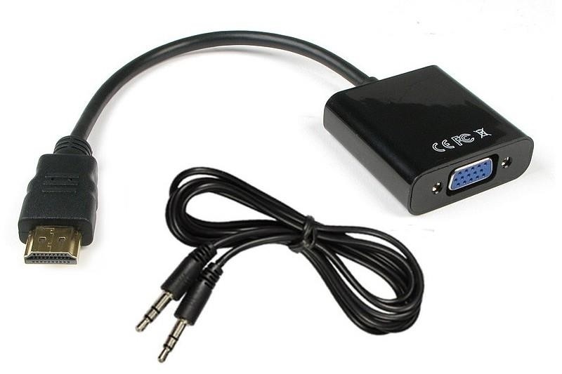 כבל ממיר HDMI TO VGA+AUDIO בשקית תלייה (מסך VGA)