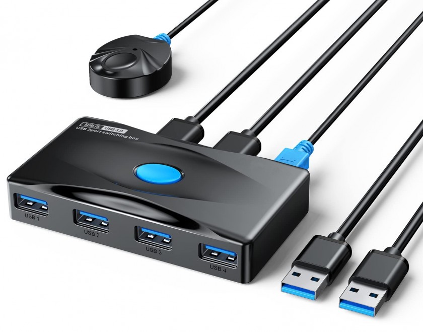 מתג שיתוף USB3.0 אוטומטי 4 מכשירים ל-2 מחשבים