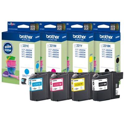 סט 4 ראשי דיו מקוריים Brother LC221 (260 דפים)