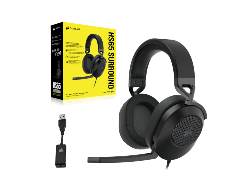 אוזניות גיימינג CORSAIR HS65 SURROUND WIRED - CARBON