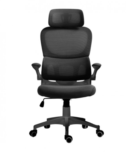 כיסא מנהל ארגונומי עם גב רשת שענת ראש שחור COMFORT4U