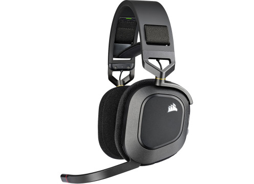 אוזניות CORSAIR HS80 RGB WIRELESS PREMIUM GAMING HEADSET WITH SPATIAL AUDIO — CARBON