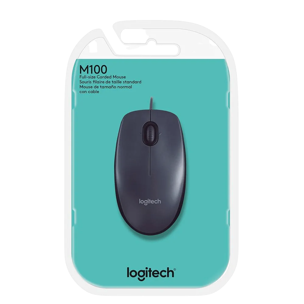 עכבר חוטי Logitech M100 בצבע אפור