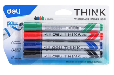 סט טושים ללוח מחיק 00101 deli מארז 4 יח'