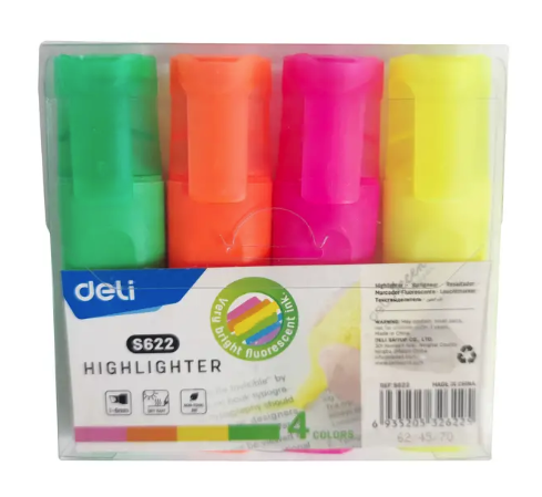 סט טוש הדגשה 622 deli מארז 4 יח'