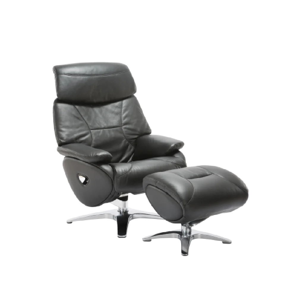  כורסת נוחות מעור + הדום (שחור) BENDA 