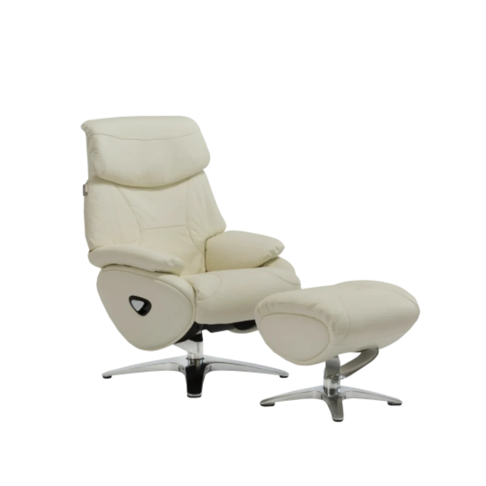  כורסת נוחות מעור + הדום (לבן) BENDA 