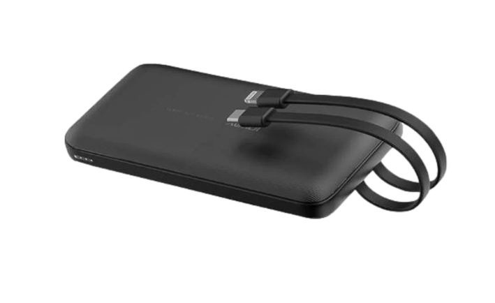  סוללת טעינה 2 כבלים מובנים JP266-10000mAh בצבע שחור 