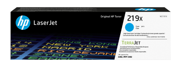 מחסנית טונר LaserJet מקורית ציאן/כחול HP 219X, תפוקה גבוהה (W2191X)