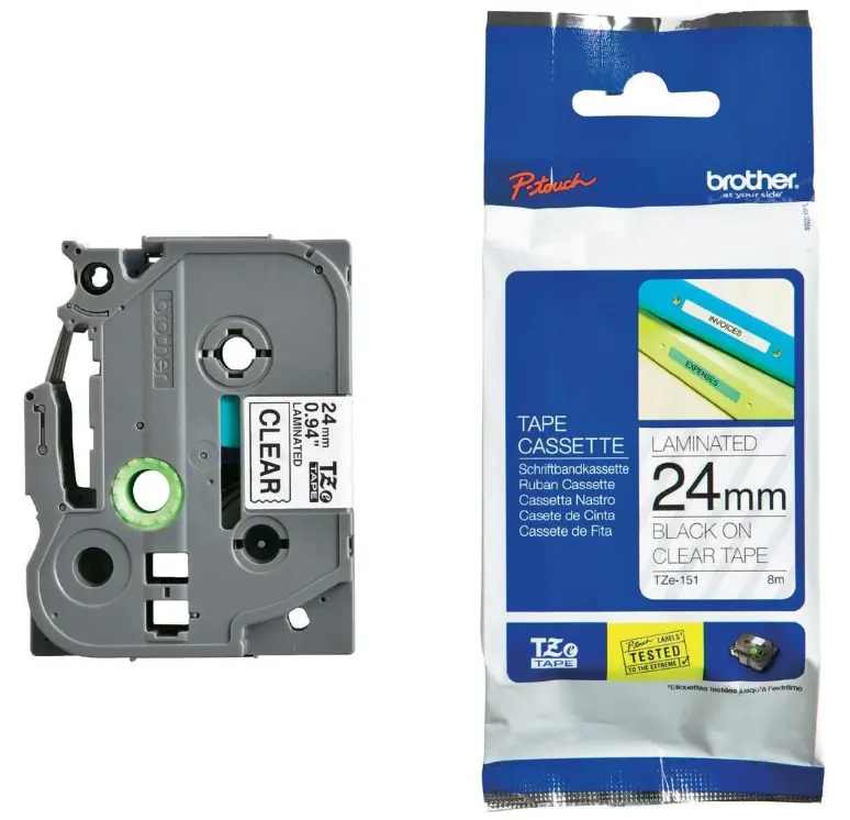 סרט  תואם למדפסת מדבקות  24 ממ כתב שחור על שקוף BROTHER TZE-151