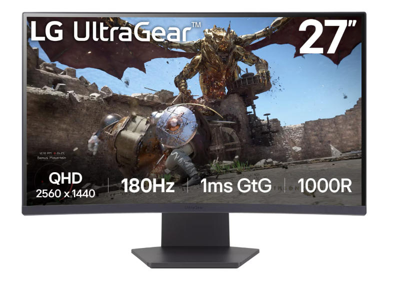 מסך מחשב גיימינג קעור ''LG UltraGear 27GS60QC-B QHD VA 180Hz 27 