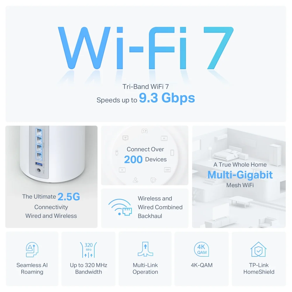  אקסס/ נתב TP-LINK DECO BE65 2 in pack BE9300 WI-FI7 MESH 