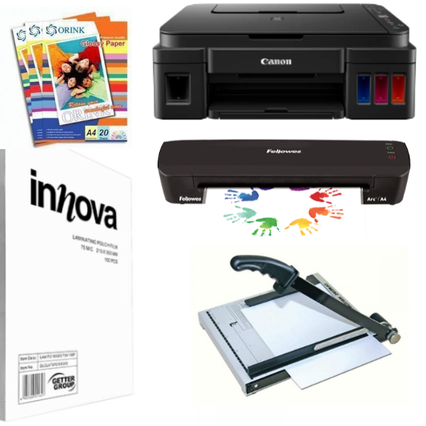 מארז מדפסת פוטו CANON G3416 + דפים+ גליוטינה + מכשיר למינציה