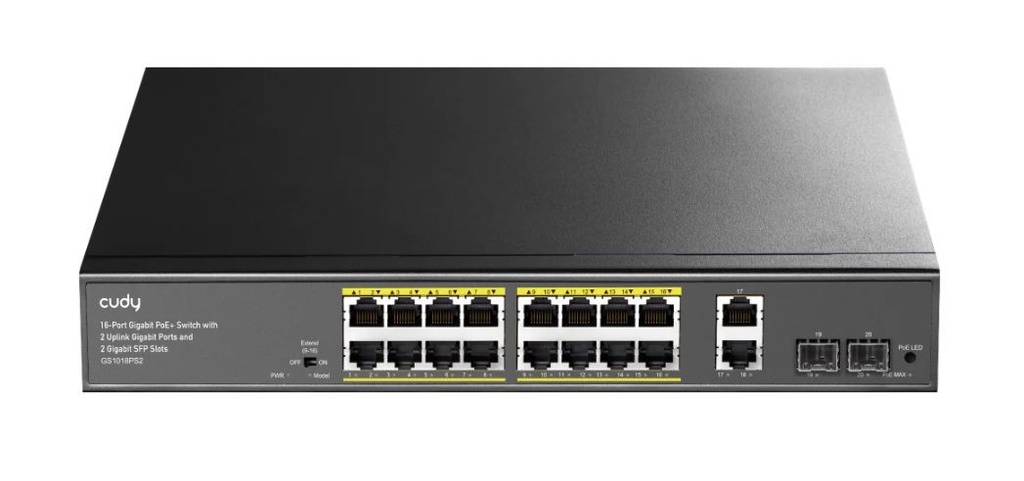 מתג לא מנוהל  CUDY 16-GbE PoE Switch with 2 Uplink GbE GS1018PS2 1.0