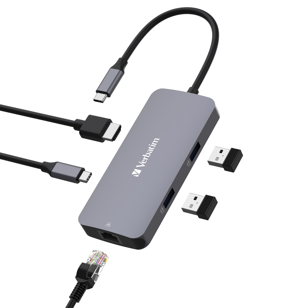 תחנת עגינה VERBATIM USB-C™PRO MULTIPORT HUB RJ45 | 2 x USB-A | USB-C® PD 