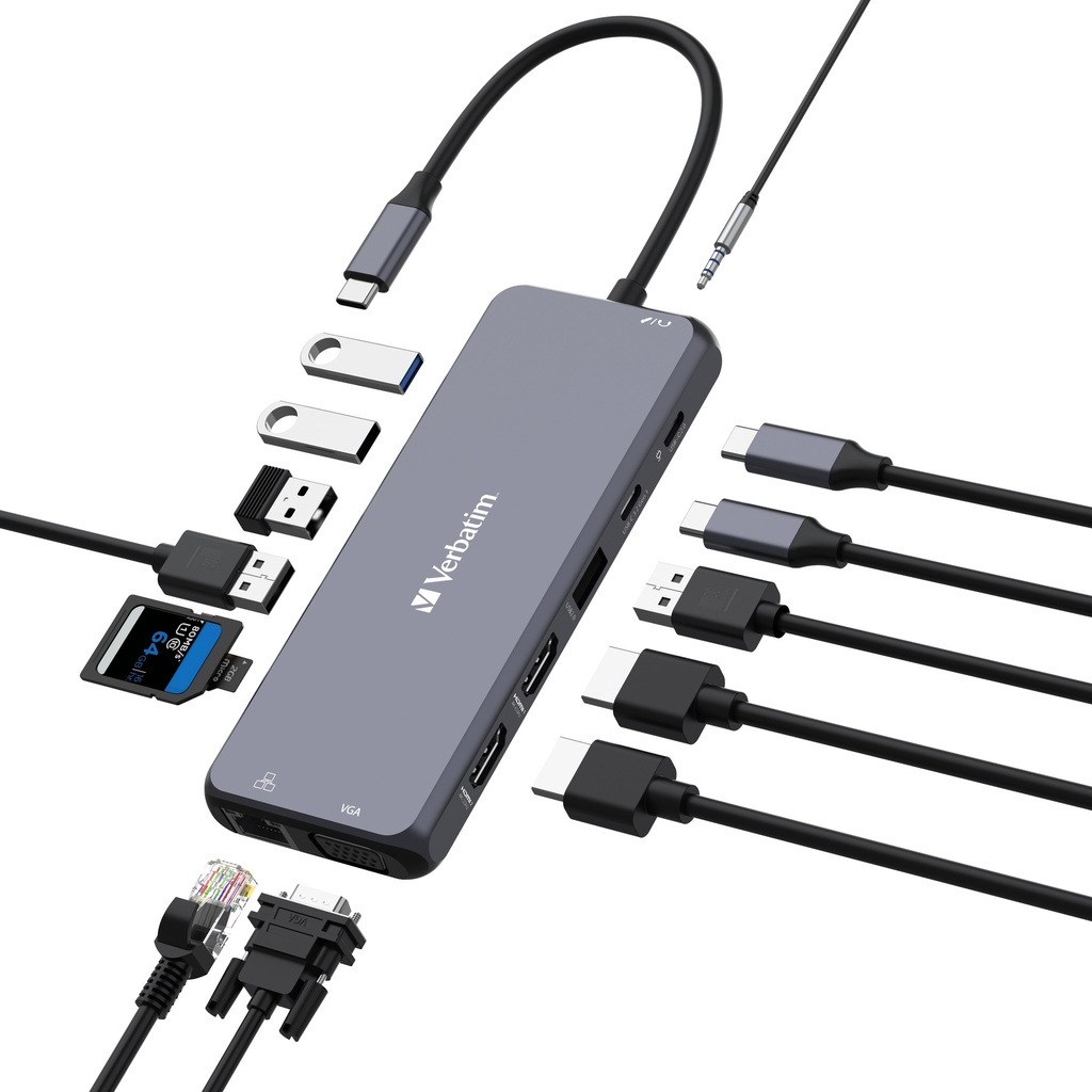 תחנת עגינה VERBATIM USB-C PRO MULTIPORT HUB 14 PORT C 