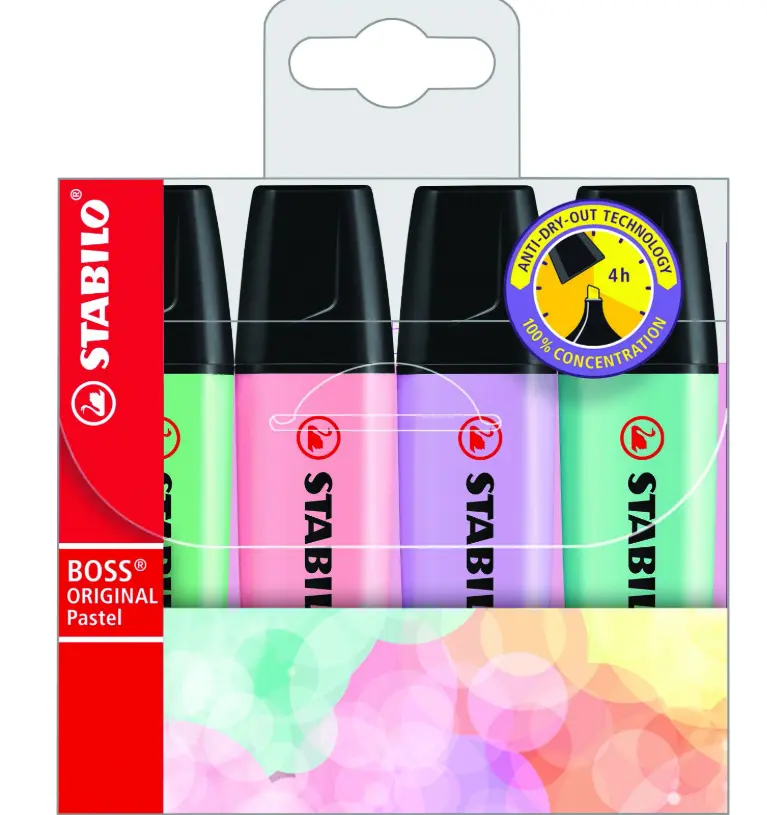 מארז 4 טושי הדגשה STABILO Boss Pastel 1/4 