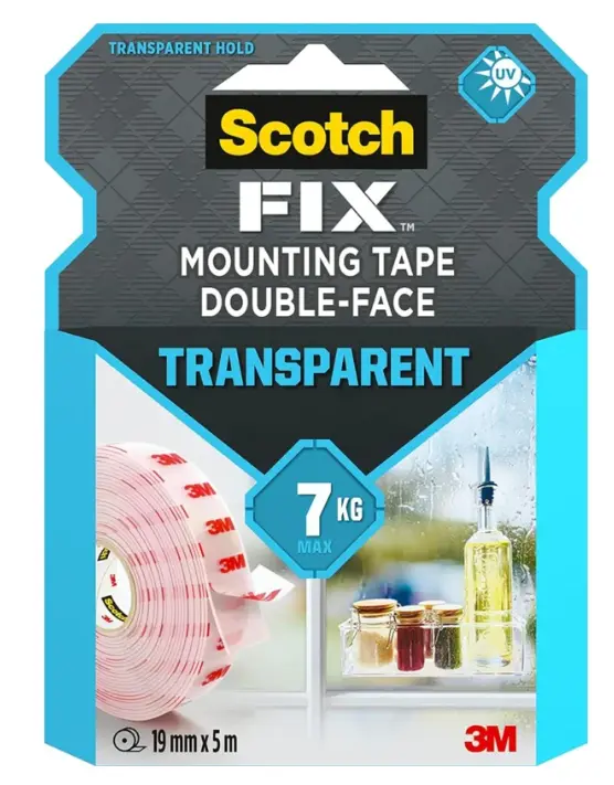 דבק דו צדדי שקוף  3M אורך 1.5 מ'