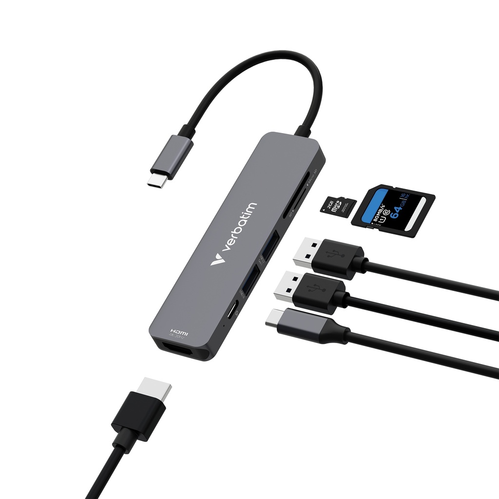תחנת עגינה Verbatim USB-C Essentials Multiport Hub 6 Port with card read 