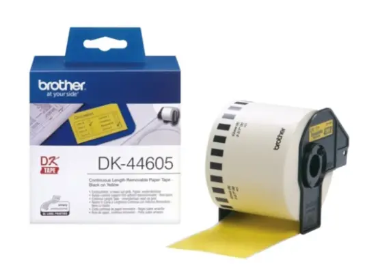  גליל מדבקות מקורי DK44605 רוחב 62 מ"מ כיתוב שחור רקע צהוב