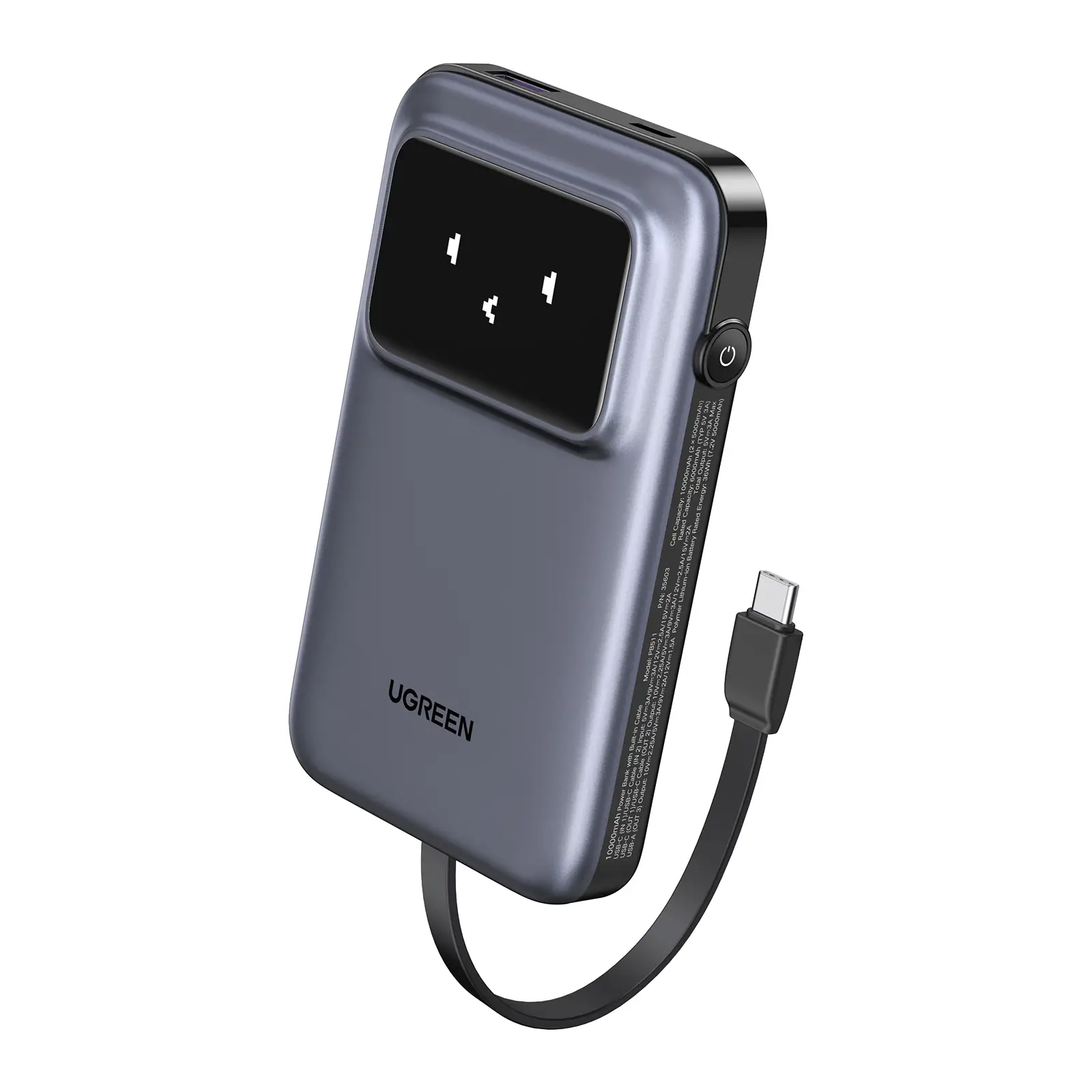  מטען נייד UGREEN Uno 10000mAh עם כבל מובנה USB-C וטעינה מהירה 30W UGREEN PB511 35603B 