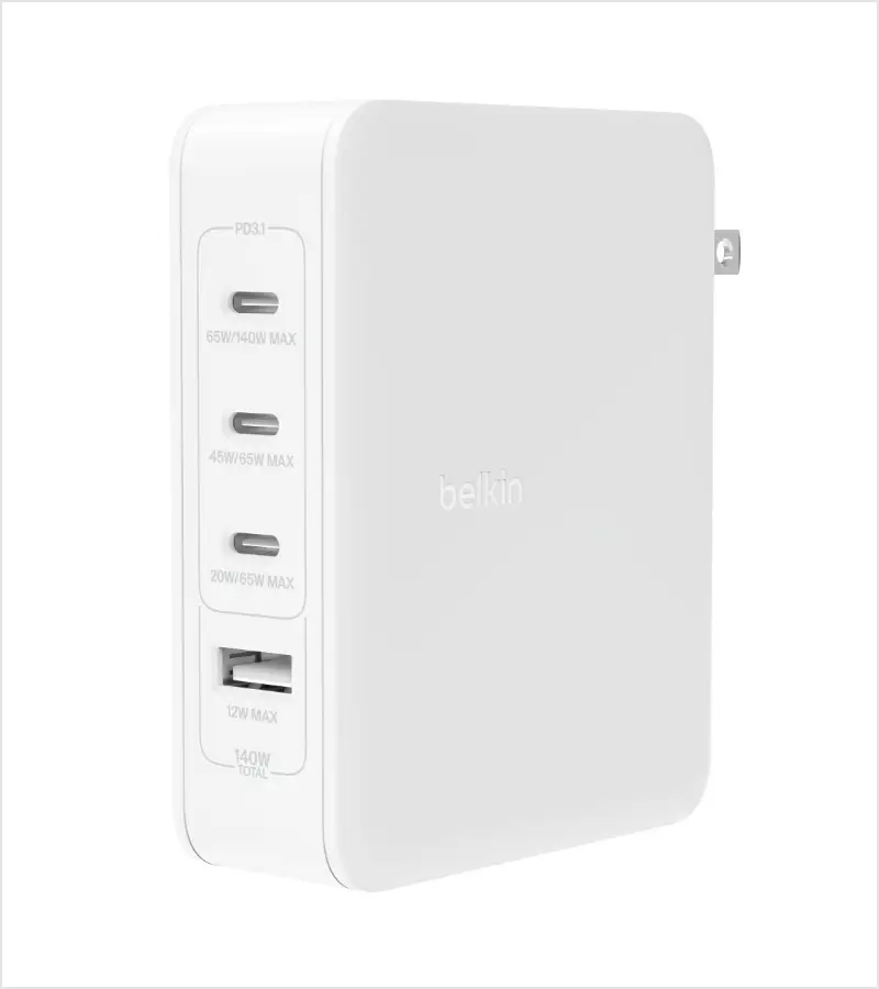  מטען קיר 4 יציאות Belkin BoostCharge 140W עם מתאמים לשקעים UK, EU, US WCH014bt 