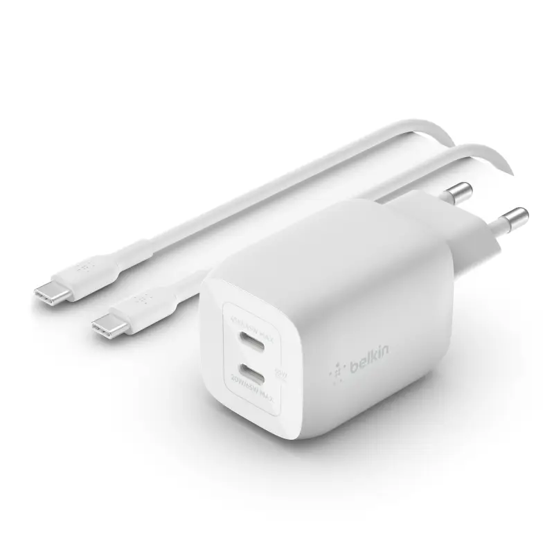  מטען קיר כפול עם כבל USB-C ל-USB-C PD GaN 68W WCH013vf2MWH 