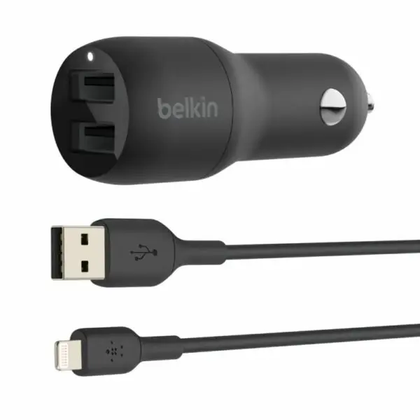  מטען USB-A כפול לרכב 24W עם כבל Lightning CCD001bt1M 