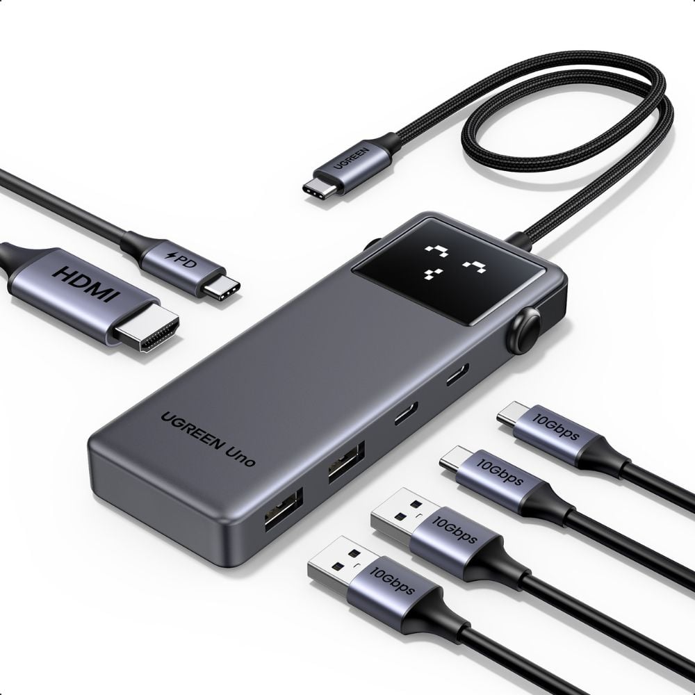  מפצל UGREEN UNO USB-C 6 ב-1 – כולל HDMI 4K@60Hz, טעינה מהירה 100W וחיבורים מהירים 10Gbps UGREEN CM888 35998 