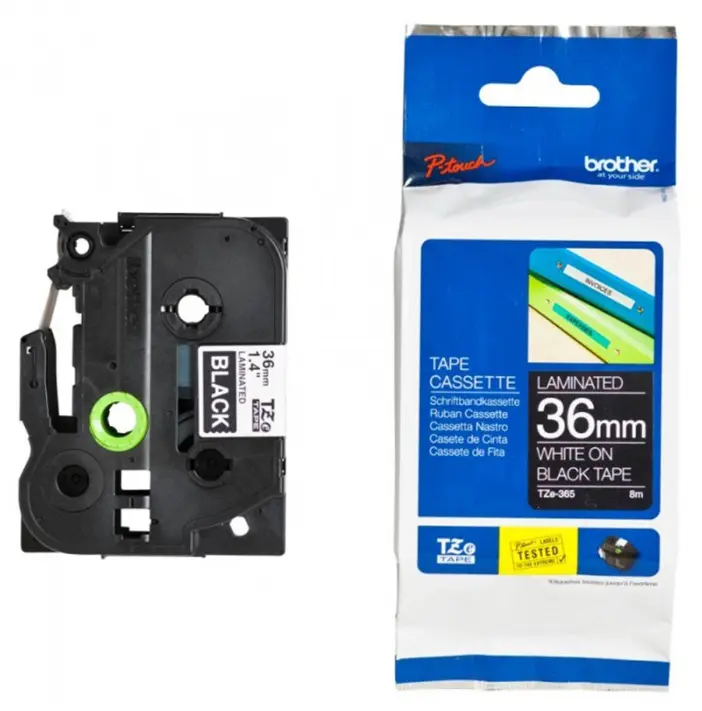 סרט מקורי למינציה לבן על שחור דביק סטנדרטי TZe של 36 מ“מ (8 מטרים) TZE365