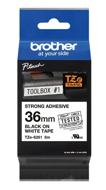 סרט מקורי למינציה שחור על לבן דבק חזק TZe של 36 מ“מ (8 מטרים) BROTHER TZES261 