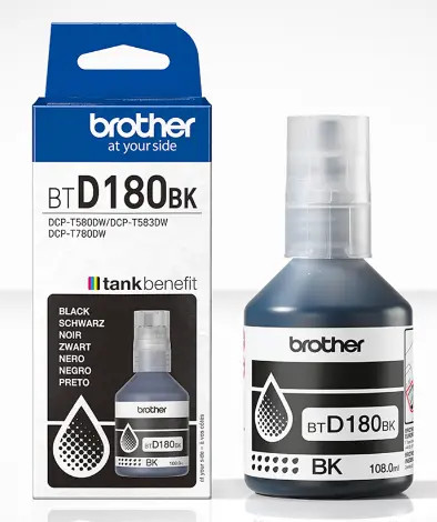 בקבוק דיו שחור מקורי BROTHER BTD180BK (כמות 7,500 דפים)