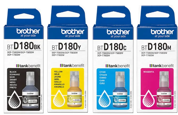 סט בקבוקי דיו מקוריים BROTHER BTD180M (כמות 7,500 דפים בשחור 5,000 דפים בצבע) 