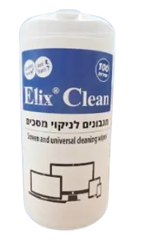 100 מטליות לחות לניקוי מסכים ומשטחים וסביבת המחשב ELIX CLEAN 